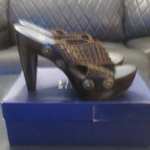 STUART WEITZMAN-Dark Brown Woven Heeled Slides ~ Size 9 - Picture 5 of 16